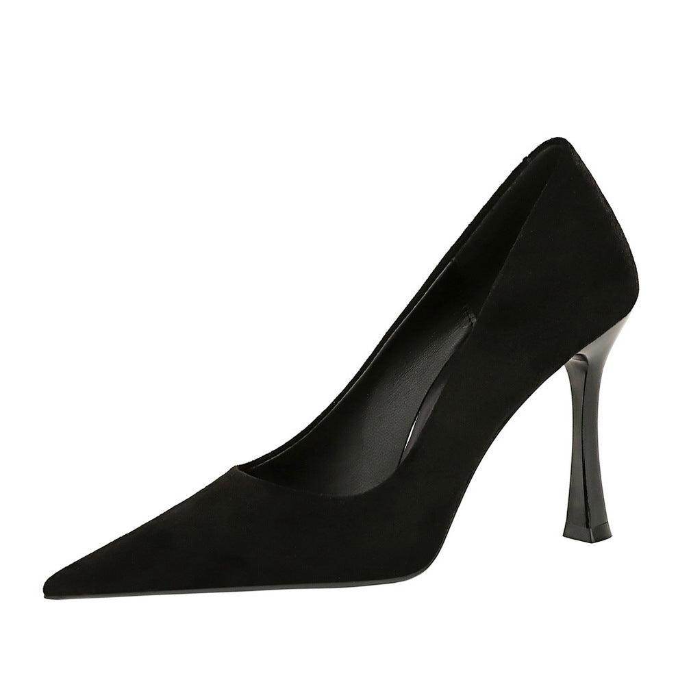 Black Suede Pointy Stiletto Heels 753837040195 - COCOMELODY